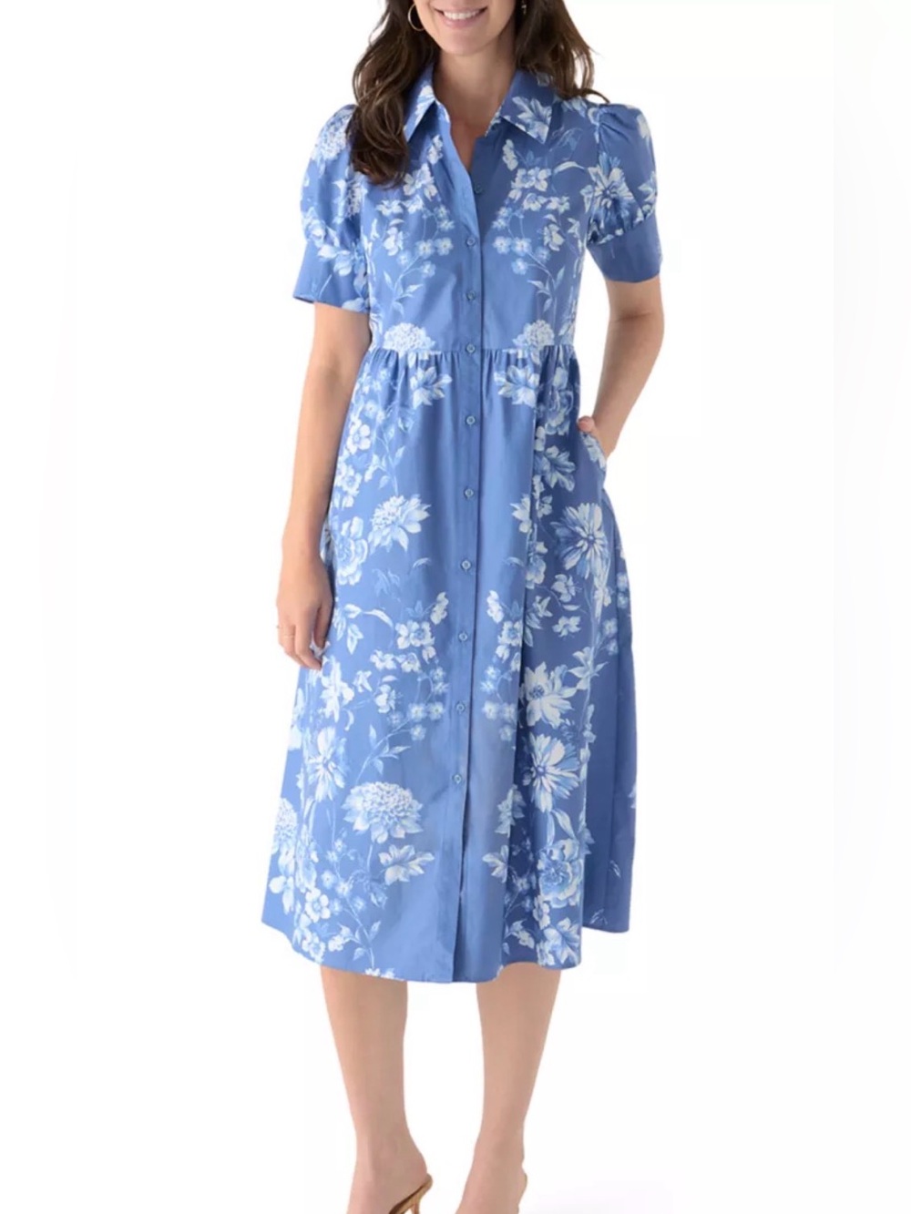 crown & ivy Blue Floral Cotton Midi Dress